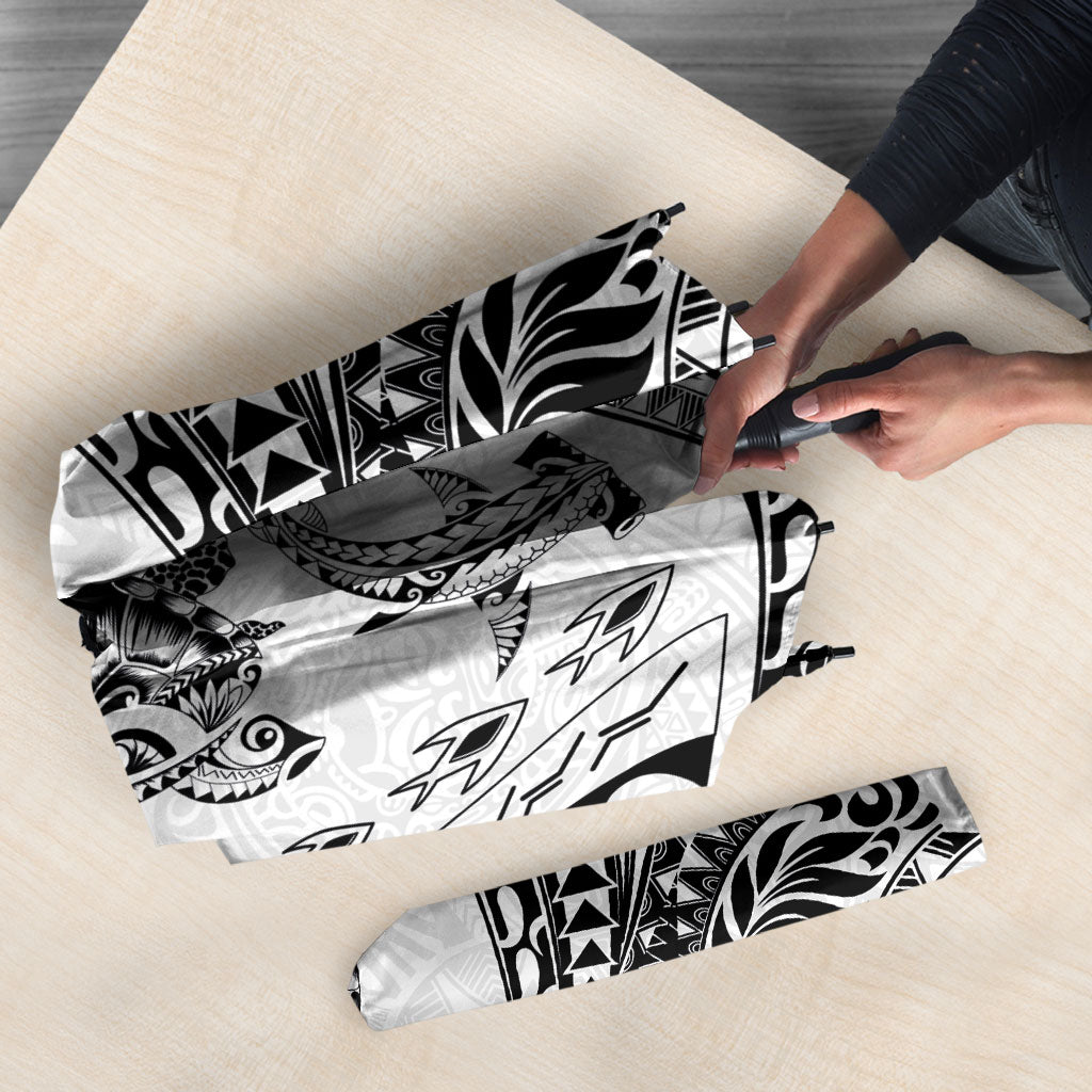 Hawaiian Turtle and Shark Umbrella Kakau Tribal with Polynesian Pattern White Color