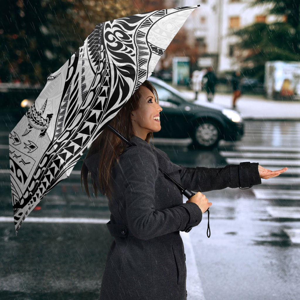 Hawaiian Turtle and Shark Umbrella Kakau Tribal with Polynesian Pattern White Color