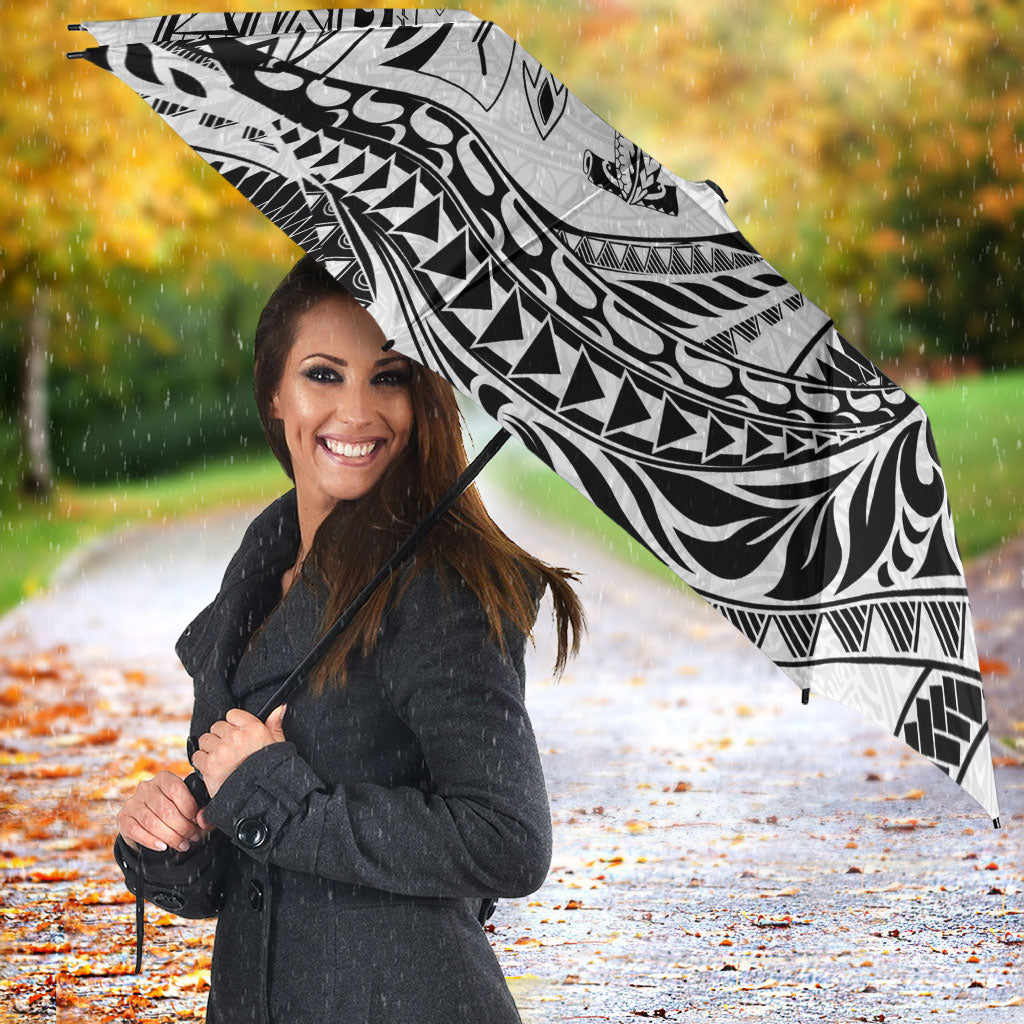 Hawaiian Turtle and Shark Umbrella Kakau Tribal with Polynesian Pattern White Color