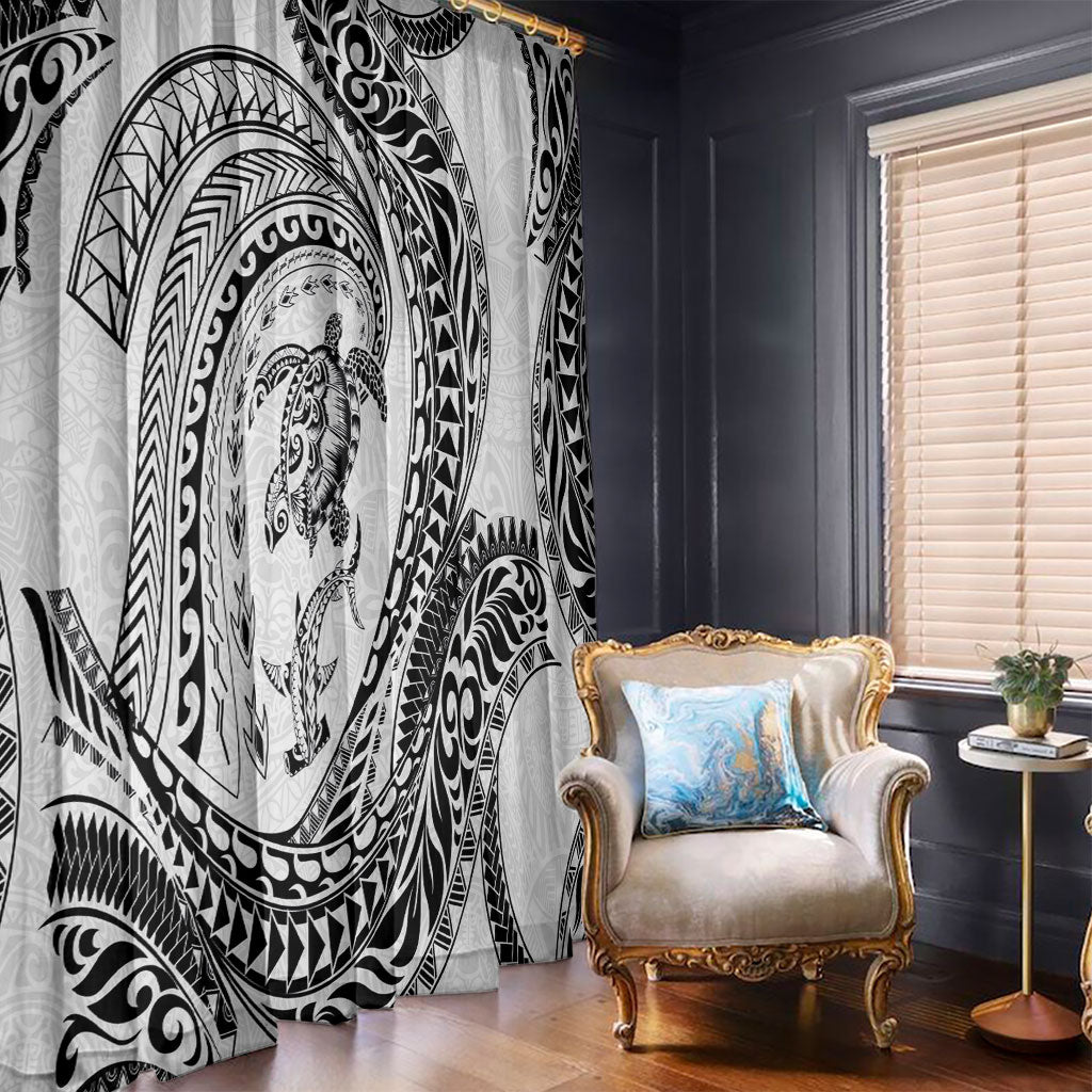 Hawaiian Turtle and Shark Window Curtain Kakau Tribal with Polynesian Pattern White Color