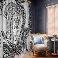 Hawaiian Turtle and Shark Window Curtain Kakau Tribal with Polynesian Pattern White Color