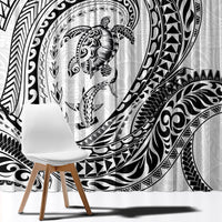 Hawaiian Turtle and Shark Window Curtain Kakau Tribal with Polynesian Pattern White Color