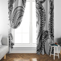 Hawaiian Turtle and Shark Window Curtain Kakau Tribal with Polynesian Pattern White Color