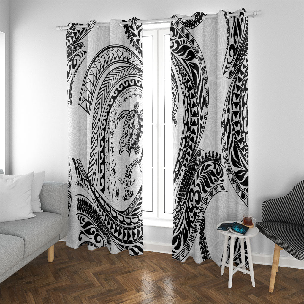 Hawaiian Turtle and Shark Window Curtain Kakau Tribal with Polynesian Pattern White Color
