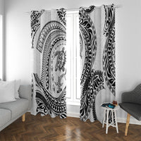 Hawaiian Turtle and Shark Window Curtain Kakau Tribal with Polynesian Pattern White Color