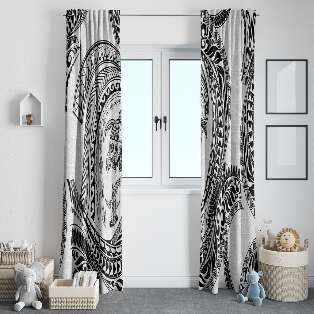 Hawaiian Turtle and Shark Window Curtain Kakau Tribal with Polynesian Pattern White Color