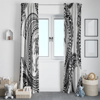 Hawaiian Turtle and Shark Window Curtain Kakau Tribal with Polynesian Pattern White Color