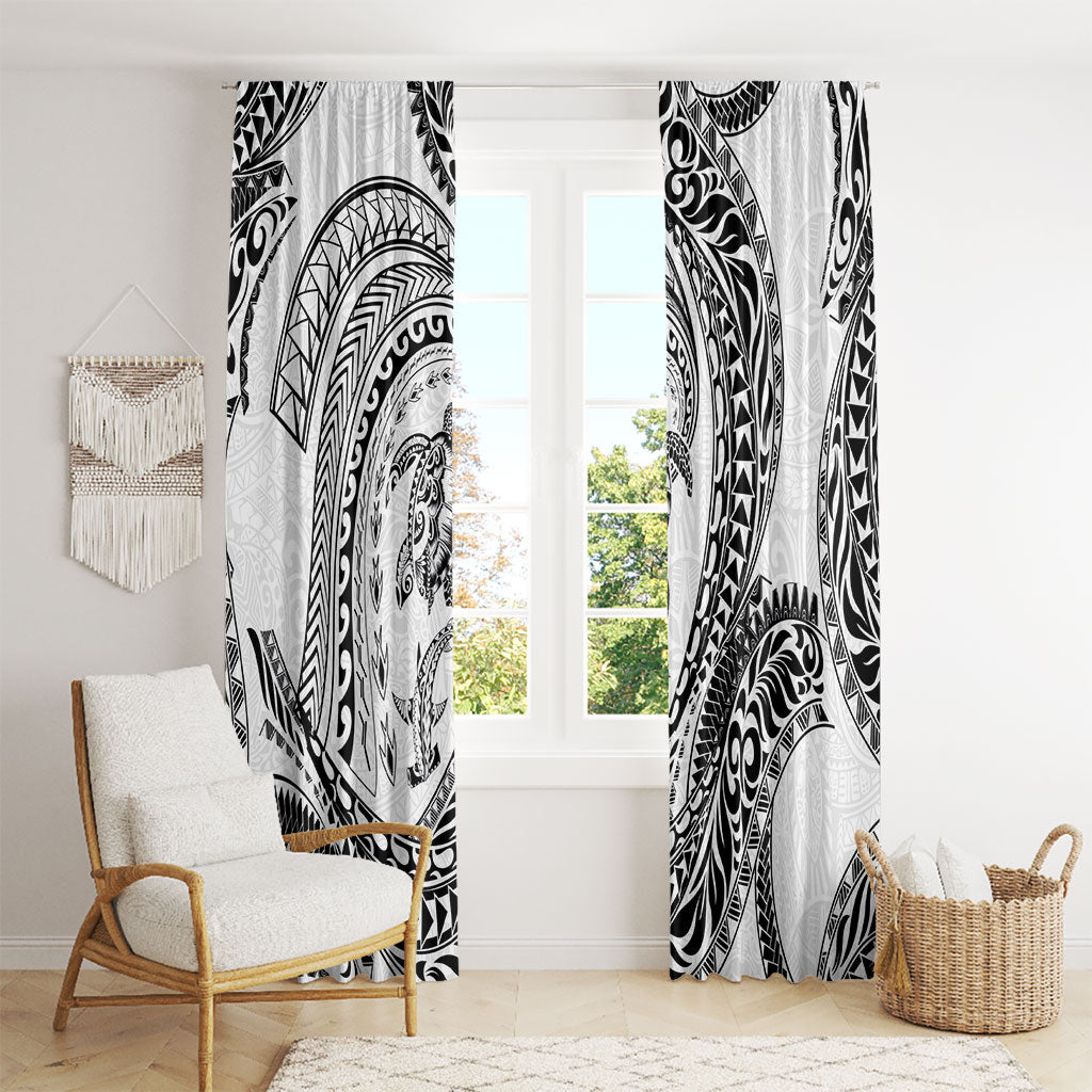 Hawaiian Turtle and Shark Window Curtain Kakau Tribal with Polynesian Pattern White Color