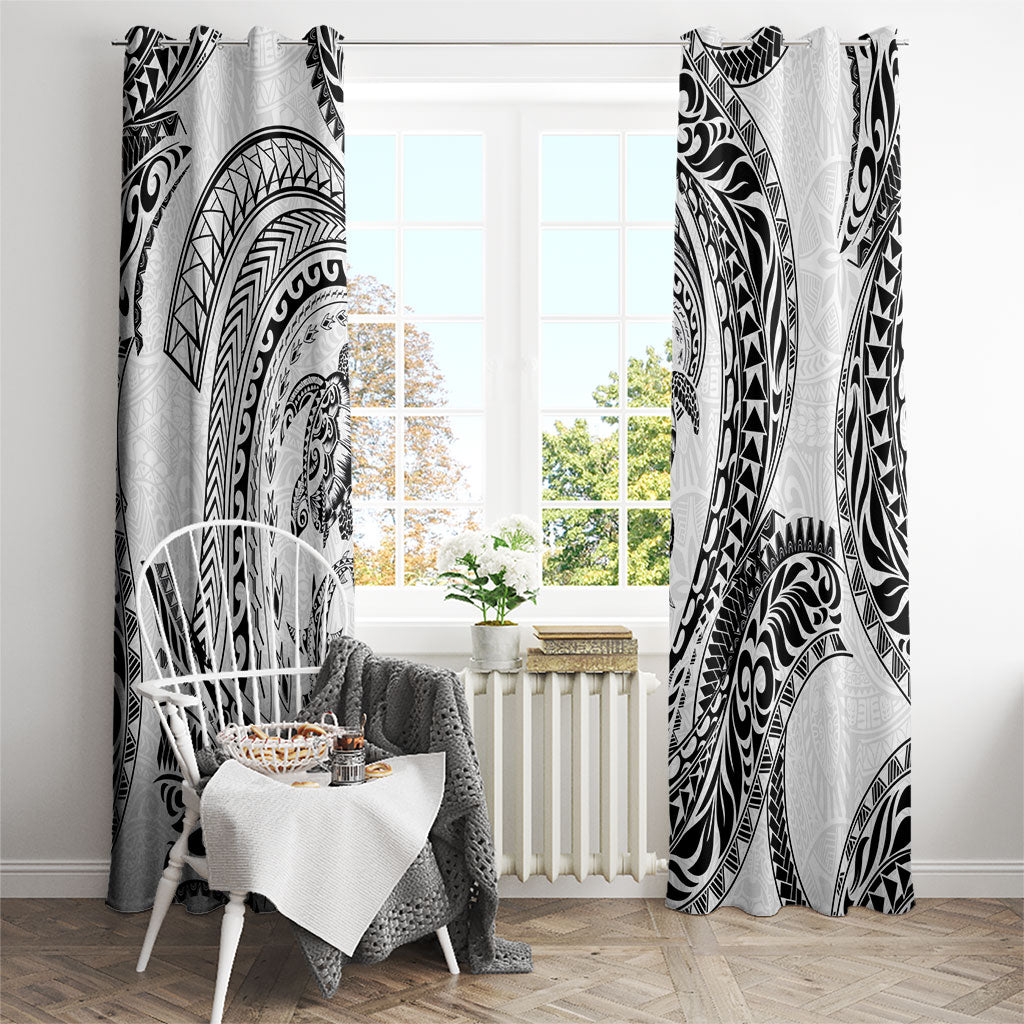 Hawaiian Turtle and Shark Window Curtain Kakau Tribal with Polynesian Pattern White Color