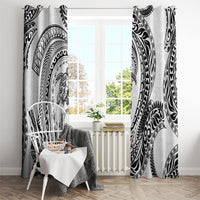 Hawaiian Turtle and Shark Window Curtain Kakau Tribal with Polynesian Pattern White Color