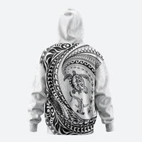 Hawaiian Turtle and Shark Zip Hoodie Kakau Tribal with Polynesian Pattern White Color