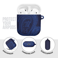 Hawaiian Turtle and Shark AirPods Case Kakau Tribal with Polynesian Pattern Blue Color
