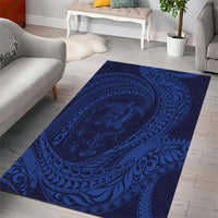 Hawaiian Turtle and Shark Area Rug Kakau Tribal with Polynesian Pattern Blue Color