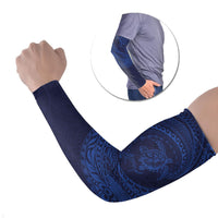 Hawaiian Turtle and Shark Arm Sleeves Kakau Tribal with Polynesian Pattern Blue Color