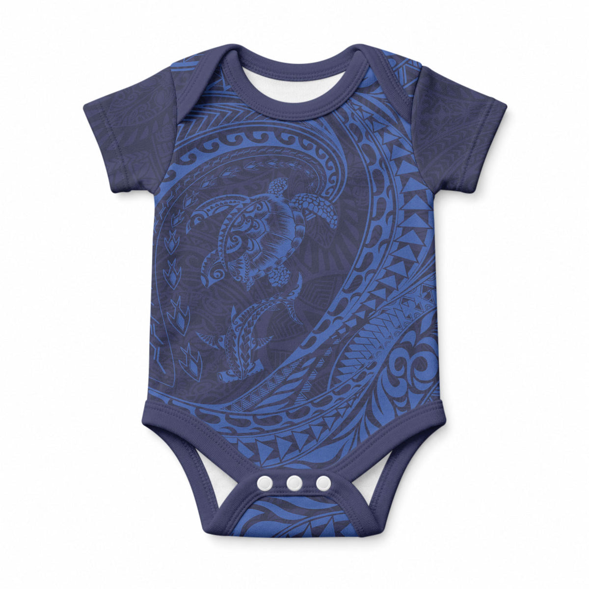 Hawaiian Turtle and Shark Baby Onesie Kakau Tribal with Polynesian Pattern Blue Color LT03 Blue - Polynesian Pride