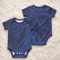 Hawaiian Turtle and Shark Baby Onesie Kakau Tribal with Polynesian Pattern Blue Color LT03 - Polynesian Pride