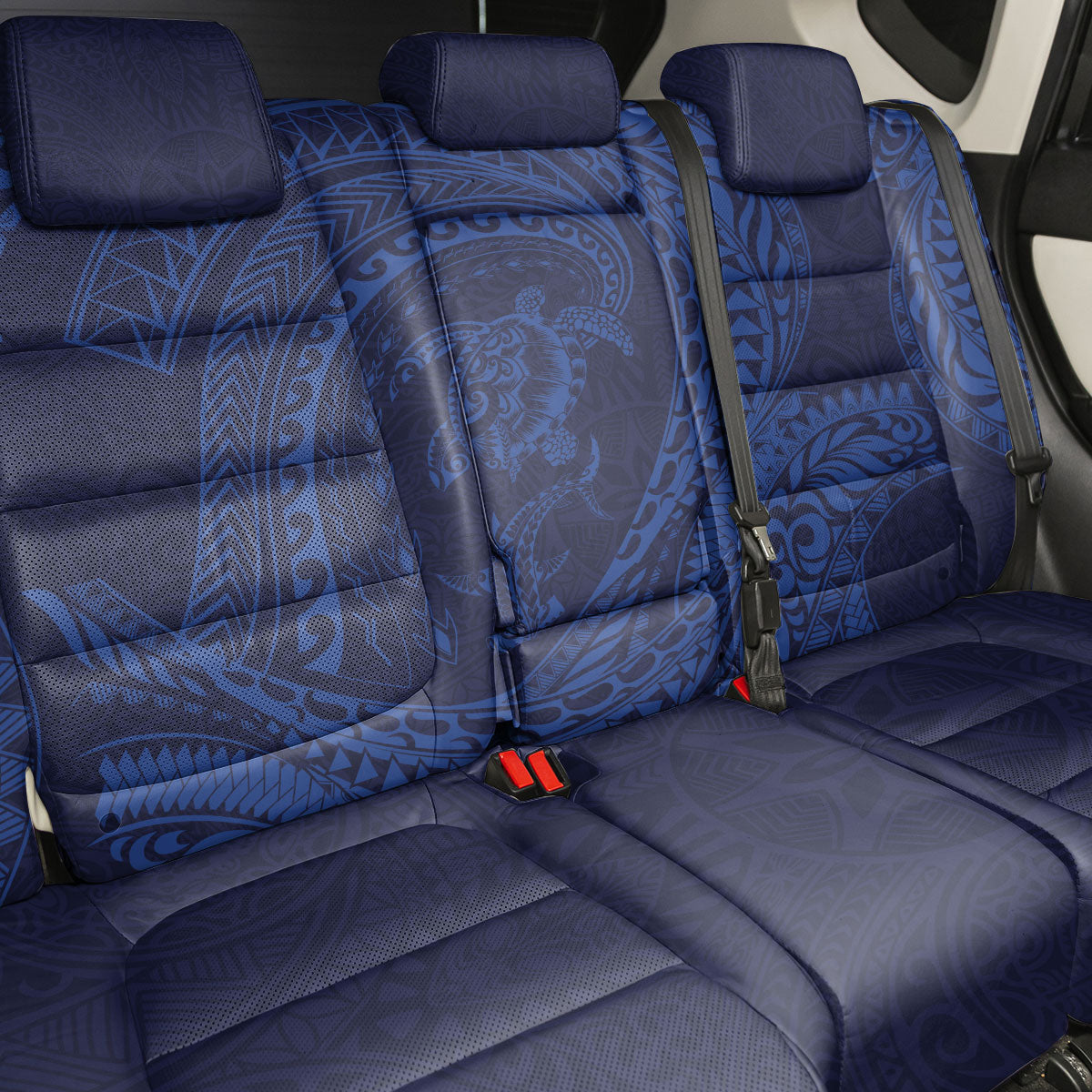 Hawaiian Turtle and Shark Back Car Seat Cover Kakau Tribal with Polynesian Pattern Blue Color