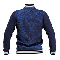 Hawaiian Turtle and Shark Baseball Jacket Kakau Tribal with Polynesian Pattern Blue Color