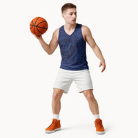 Hawaiian Turtle and Shark Basketball Jersey Kakau Tribal with Polynesian Pattern Blue Color