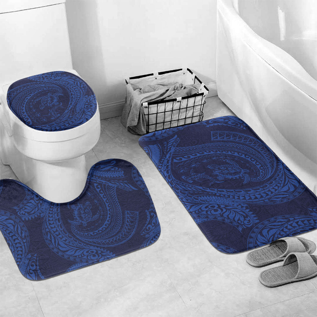 Hawaiian Turtle and Shark Bathroom Set Kakau Tribal with Polynesian Pattern Blue Color