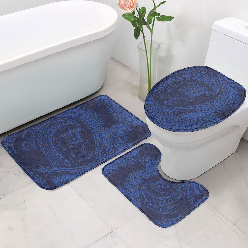 Hawaiian Turtle and Shark Bathroom Set Kakau Tribal with Polynesian Pattern Blue Color