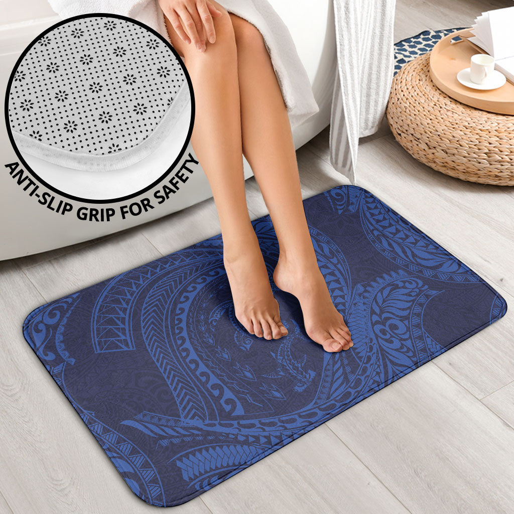 Hawaiian Turtle and Shark Bathroom Set Kakau Tribal with Polynesian Pattern Blue Color