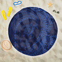 Hawaiian Turtle and Shark Beach Blanket Kakau Tribal with Polynesian Pattern Blue Color