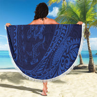 Hawaiian Turtle and Shark Beach Blanket Kakau Tribal with Polynesian Pattern Blue Color