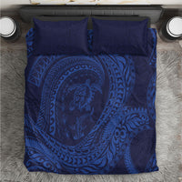Hawaiian Turtle and Shark Bedding Set Kakau Tribal with Polynesian Pattern Blue Color