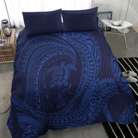 Hawaiian Turtle and Shark Bedding Set Kakau Tribal with Polynesian Pattern Blue Color