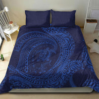 Hawaiian Turtle and Shark Bedding Set Kakau Tribal with Polynesian Pattern Blue Color