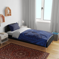 Hawaiian Turtle and Shark Bedding Set Kakau Tribal with Polynesian Pattern Blue Color