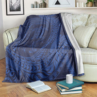 Hawaiian Turtle and Shark Blanket Kakau Tribal with Polynesian Pattern Blue Color