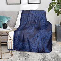 Hawaiian Turtle and Shark Blanket Kakau Tribal with Polynesian Pattern Blue Color