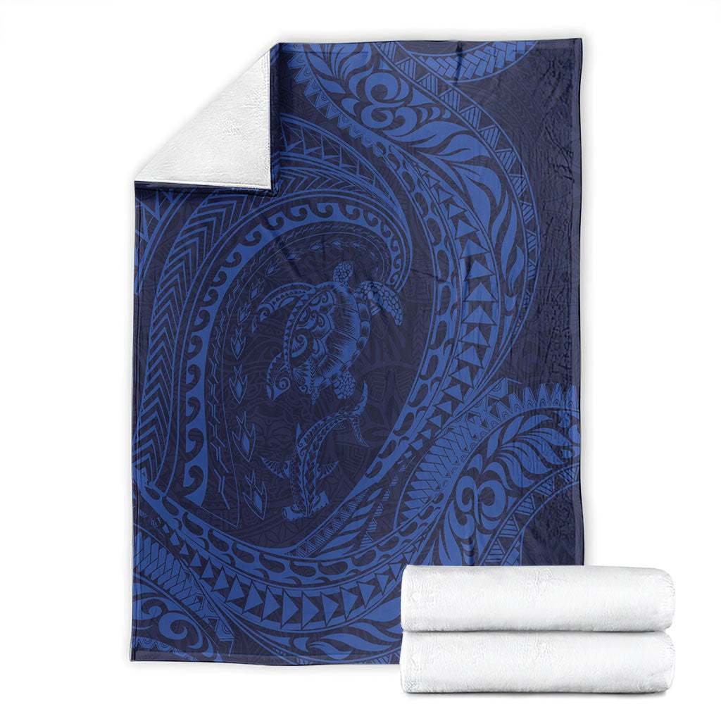 Hawaiian Turtle and Shark Blanket Kakau Tribal with Polynesian Pattern Blue Color