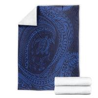 Hawaiian Turtle and Shark Blanket Kakau Tribal with Polynesian Pattern Blue Color