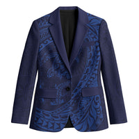 Hawaiian Turtle and Shark Blazer Kakau Tribal with Polynesian Pattern Blue Color