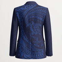 Hawaiian Turtle and Shark Blazer Kakau Tribal with Polynesian Pattern Blue Color