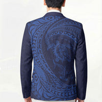 Hawaiian Turtle and Shark Blazer Kakau Tribal with Polynesian Pattern Blue Color