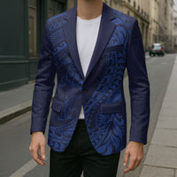 Hawaiian Turtle and Shark Blazer Kakau Tribal with Polynesian Pattern Blue Color