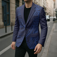 Hawaiian Turtle and Shark Blazer Kakau Tribal with Polynesian Pattern Blue Color