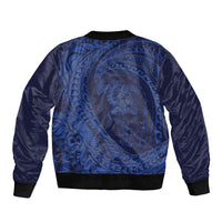 Hawaiian Turtle and Shark Bomber Jacket Kakau Tribal with Polynesian Pattern Blue Color
