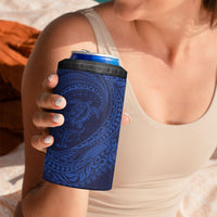 Hawaiian Turtle and Shark 4 in 1 Can Cooler Tumbler Kakau Tribal with Polynesian Pattern Blue Color