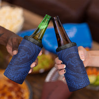 Hawaiian Turtle and Shark 4 in 1 Can Cooler Tumbler Kakau Tribal with Polynesian Pattern Blue Color