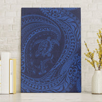 Hawaiian Turtle and Shark Canvas Wall Art Kakau Tribal with Polynesian Pattern Blue Color