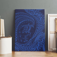 Hawaiian Turtle and Shark Canvas Wall Art Kakau Tribal with Polynesian Pattern Blue Color