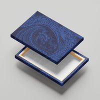 Hawaiian Turtle and Shark Canvas Wall Art Kakau Tribal with Polynesian Pattern Blue Color