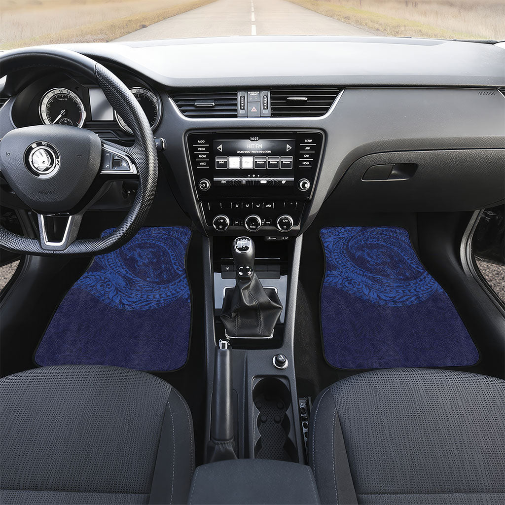 Hawaiian Turtle and Shark Car Mats Kakau Tribal with Polynesian Pattern Blue Color
