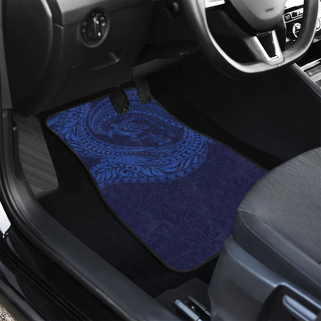 Hawaiian Turtle and Shark Car Mats Kakau Tribal with Polynesian Pattern Blue Color