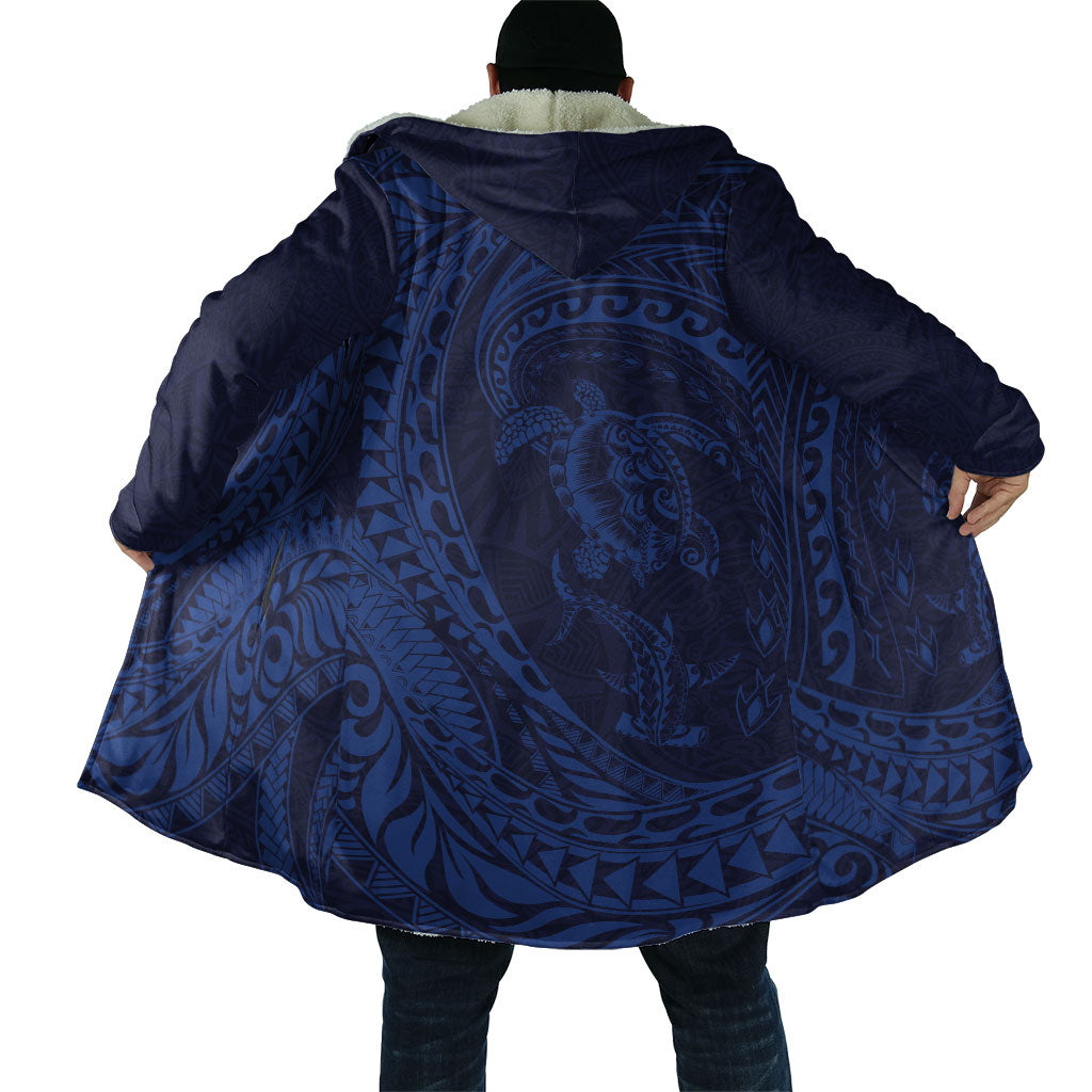 Hawaiian Turtle and Shark Cloak Kakau Tribal with Polynesian Pattern Blue Color
